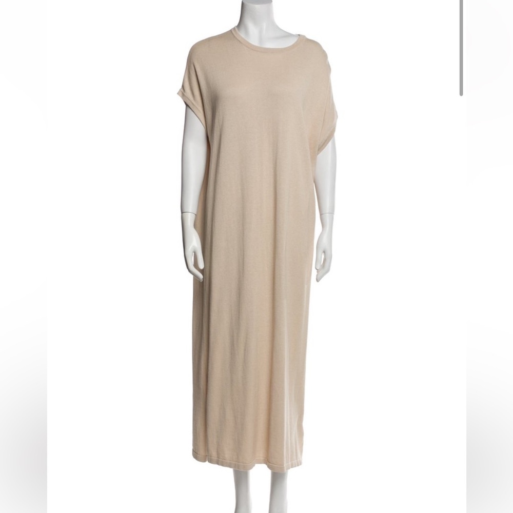 Crush Cotton Silk Cashmere Cream Maxi Dress